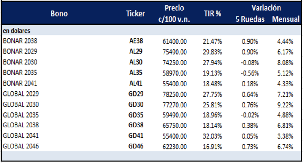 Bonos Argentinos en dólares al 5 de julio 2024