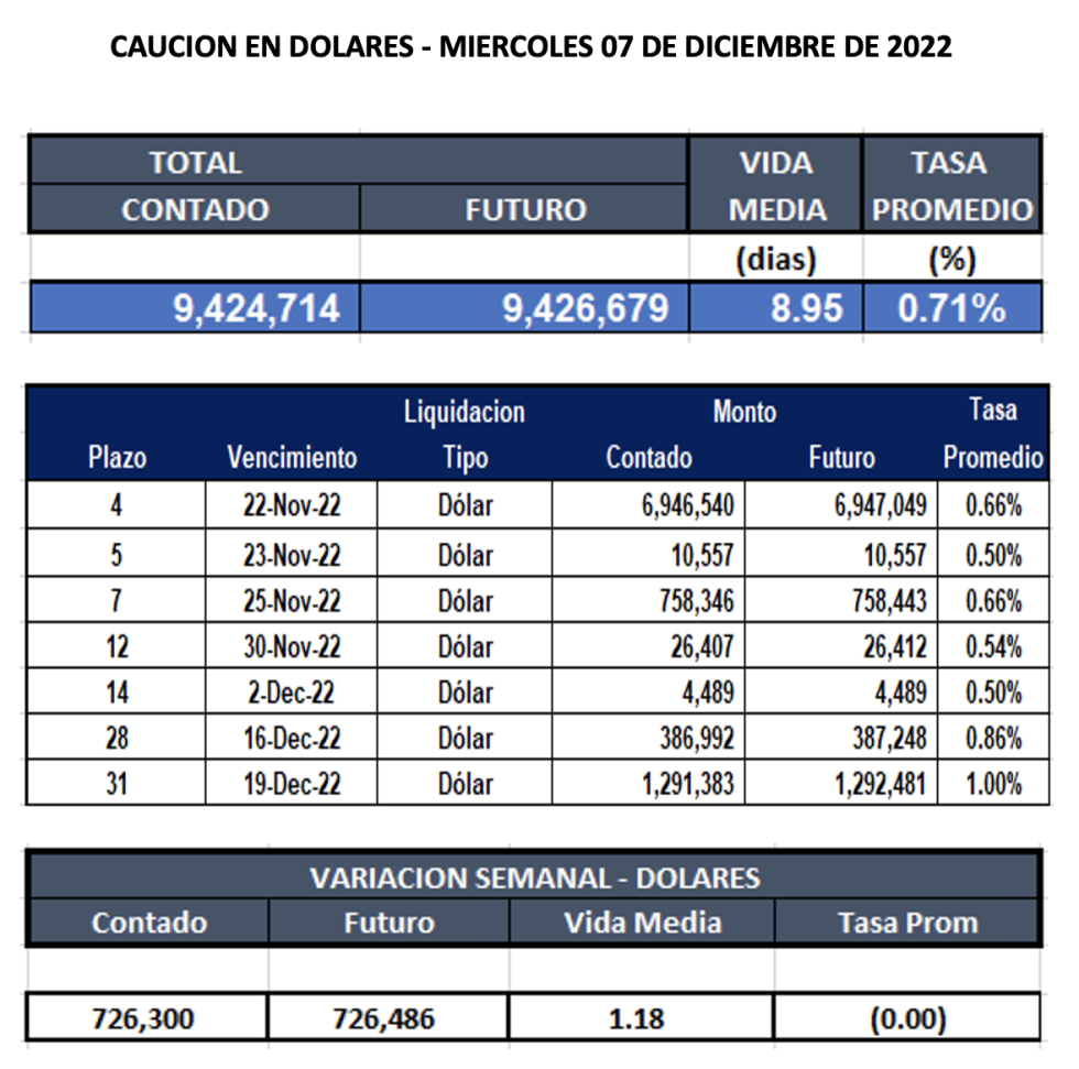 Cauciones bursátiles en dolares al 7 de diciembre 2022