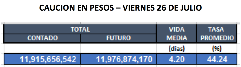 Cauciones en pesos al 26 de julio 2019