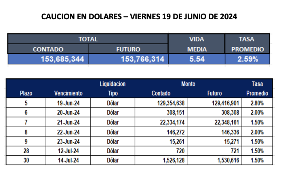 Cauciones bursátiles en dólares al 19 de junio 2024