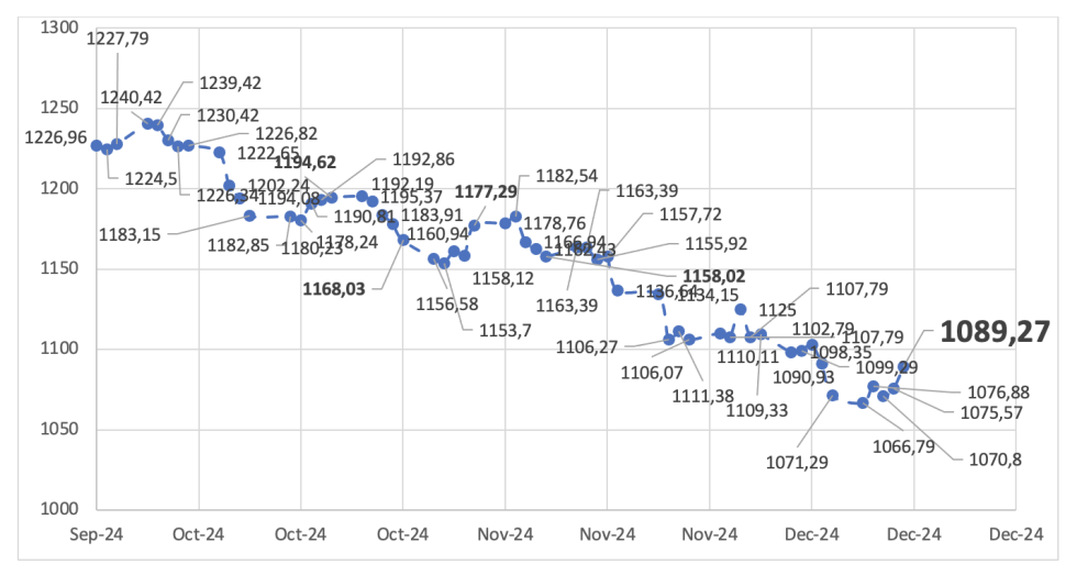 Evolución de las cotizaciones del dólar al 13 de diciembre 2024