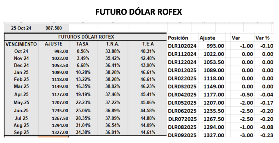 Evolución de las cotizaciones del dólar al 25 de octubre 2024