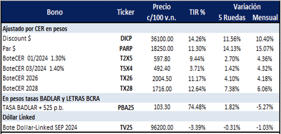 Bonos Argentinos en pesos al 1 de noviembre 2024