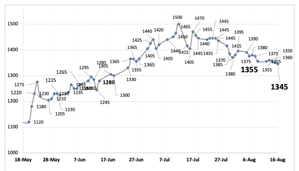 Evolución de las cotizaciones del dólar al 16 de agosto 2024