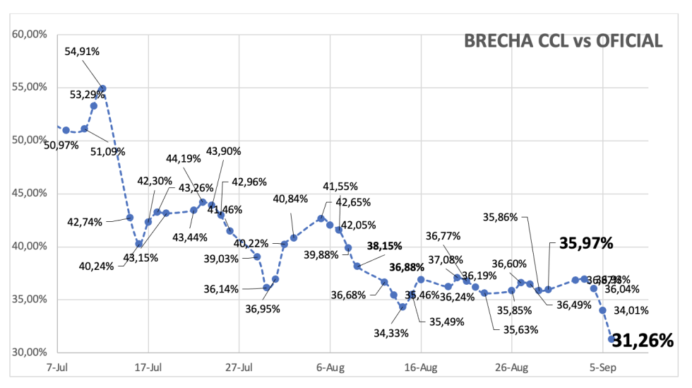 Evolución de las cotizaciones del dólar al 6 de septiembre 2024