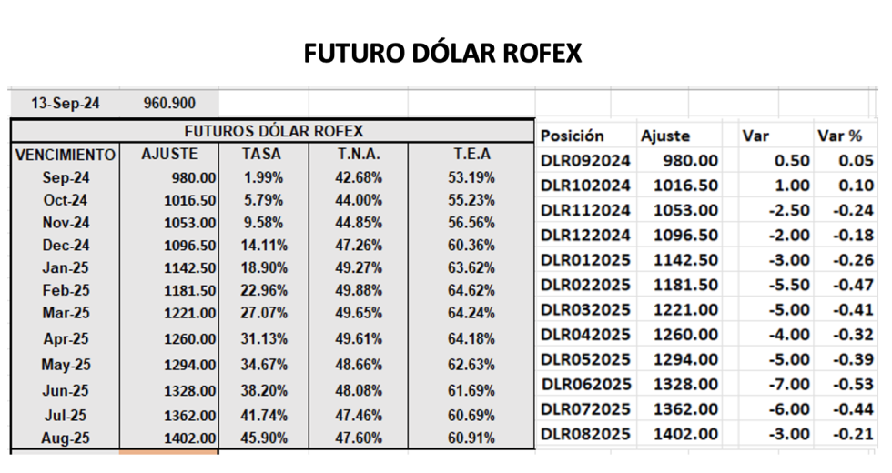 Evolución de las cotizaciones del dólar al 13 de septiembre 2024