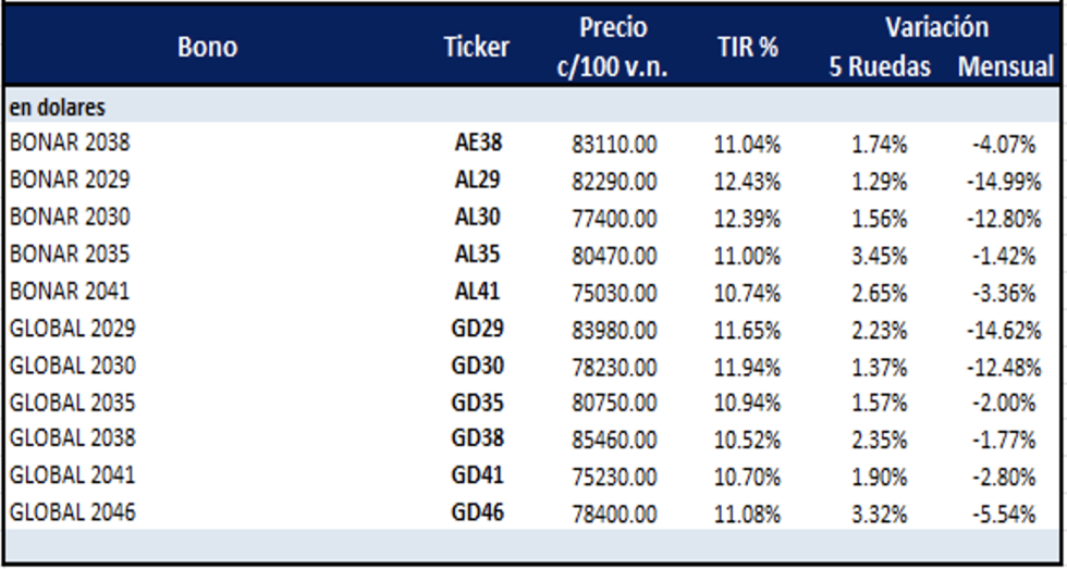 Bonos Argentinos en dólares al 31 de enero 2025