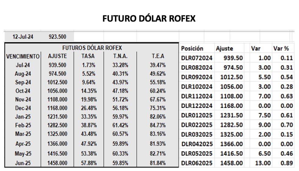 Evolución de las cotizaciones del dólar al 12 de julio 2024