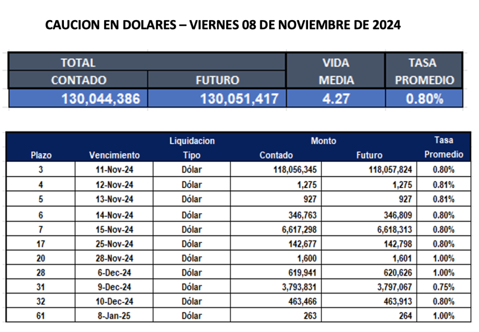 Cauciones bursátiles en dólares al 8 de noviembre 2024