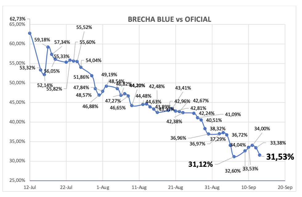 Evolución de las cotizaciones del dólar al 13 de septiembre 2024