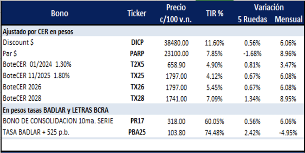 Bonos Argentinos en pesos al 31 de enero 2025