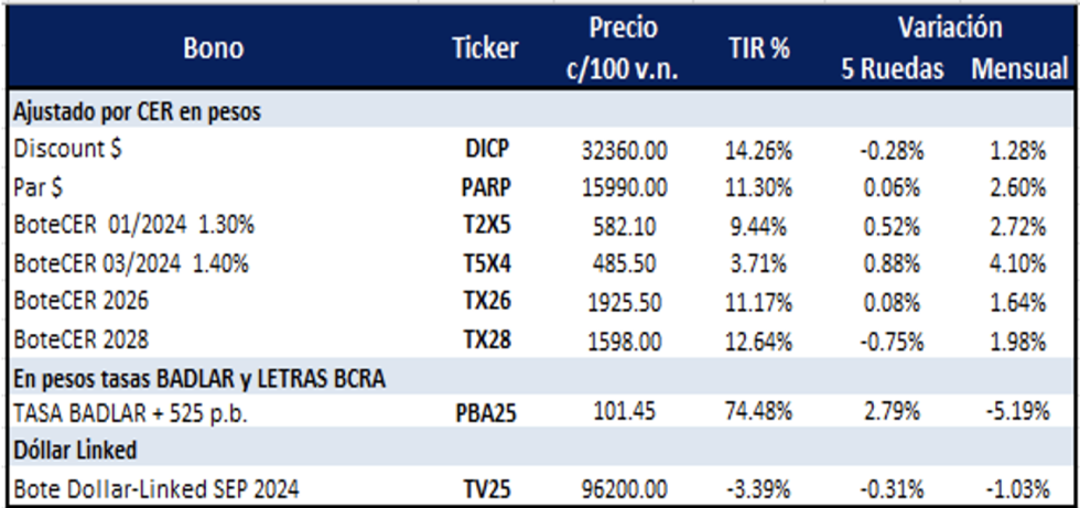 Bonos Argentinos en pesos al 25 de octubre 2024