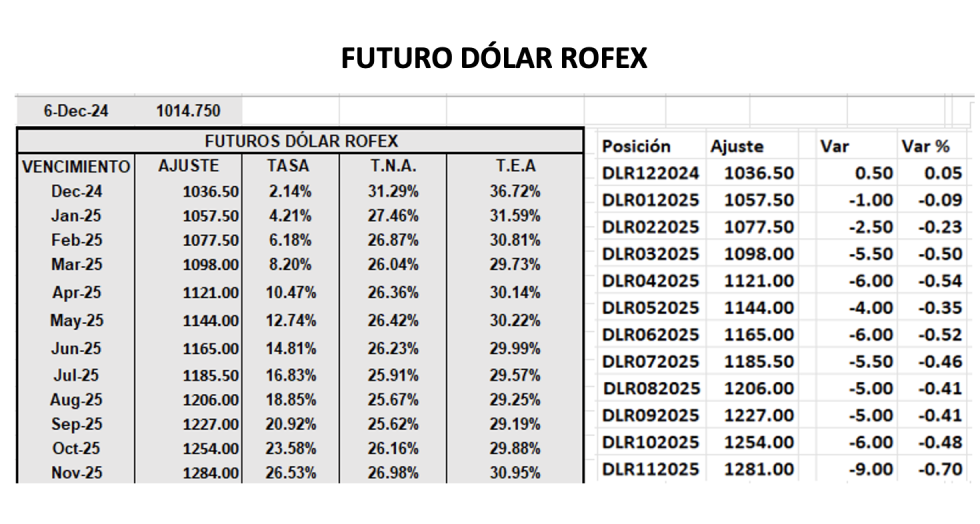 Evolución de las cotizaciones del dólar al 6 de diciembre 2024