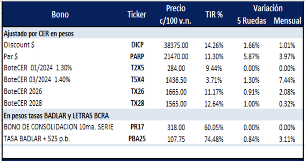 Bonos Argentinos en pesos al 13 de diciembre 2024