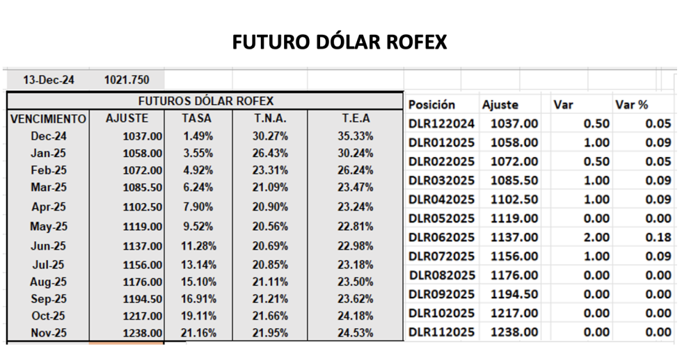 Evolución de las cotizaciones del dólar al 20 de diciembre 2024