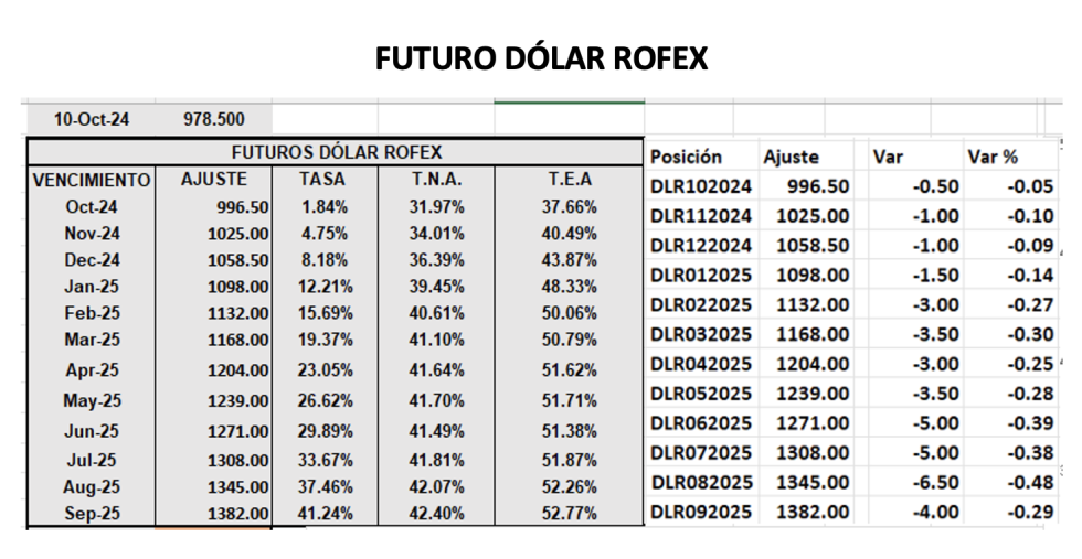 Evolución de las cotizaciones del dólar al 11 de octubre 2024