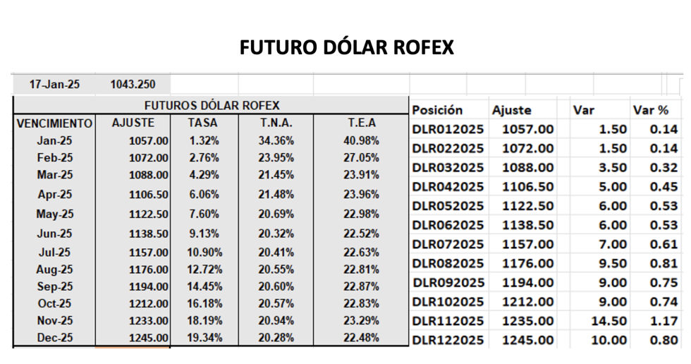 Evolución de las cotizaciones del dólar al 17 de enero 2025