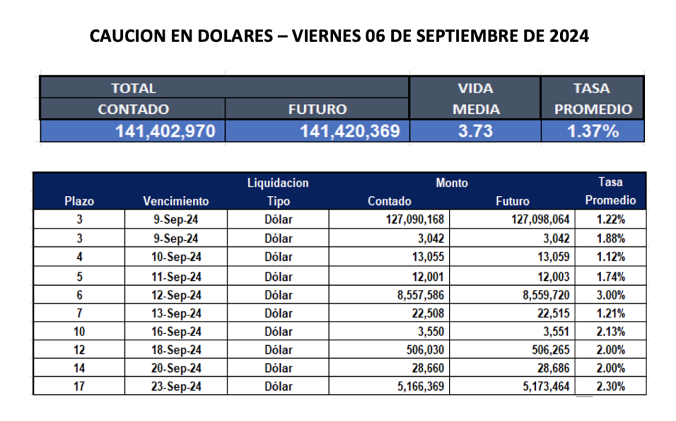 Cauciones bursátiles en dólares al 6 de septiembre 2024