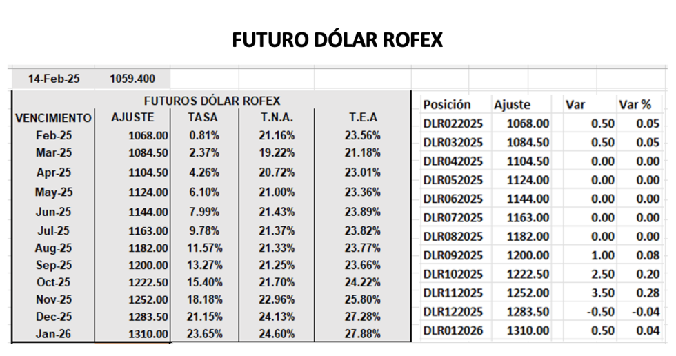 Evolución de las cotizaciones del dólar al 14 de febrero 2025